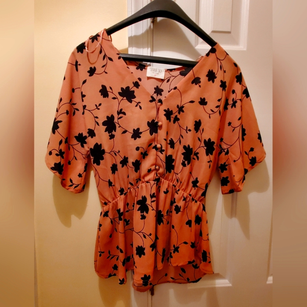 Pink and Black Flower Top